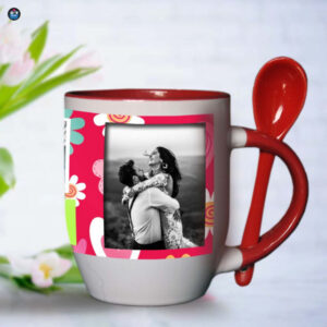 Customized Coffee Mug With Spoon - Red