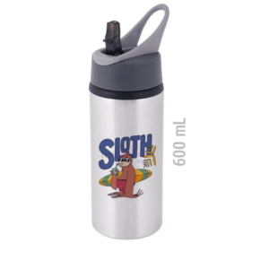 Aluminum Water Bottle With Straw Sipper -Silver