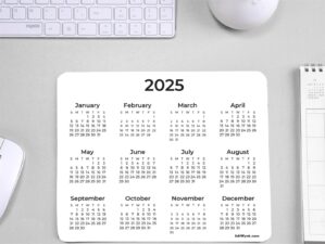 White Color 2025 Calendar Mousepad 9x7 Inch