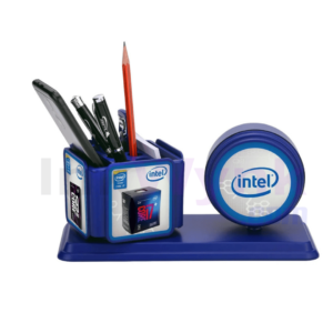 Promotional Logo Printed Pen Stand with Clock